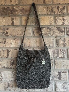The Sak Black & White Boho Crochet Shoulder Bag